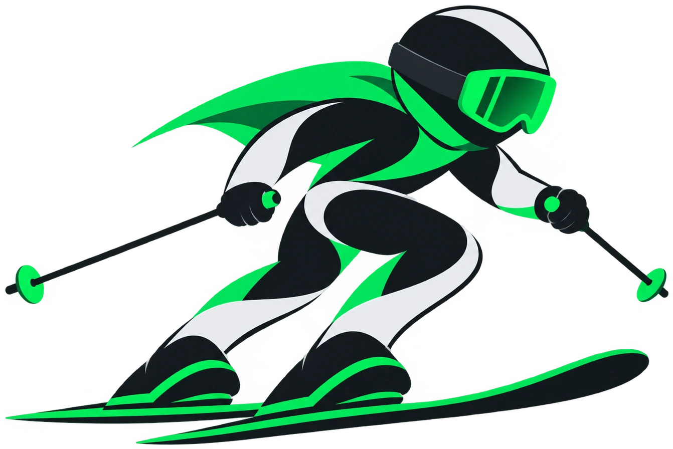 Skeevo skier mascot racing downhill